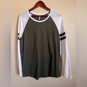 Z Supply Olive and White Raglan Long Sleeve Tee